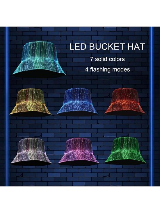 LED Glow in the Dark Bucket Hat - 7 Color Light Up Fisherman Cap for Festivals main image 6